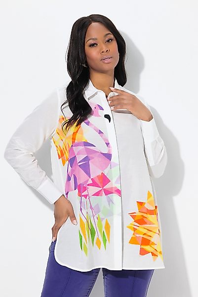 Ulla Popken Hemdbluse Bluse Flamingos A-Linie günstig online kaufen