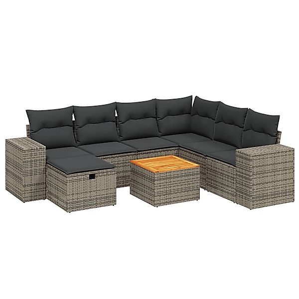 vidaXL 8-Tlg Garten-Sofagarnitur mit Kissen Grau Poly Rattan 3265190 günstig online kaufen