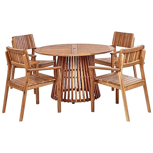 Beliani Gartentisch mit 4 Stühlen AGELLO Heller Holzfarbton günstig online kaufen