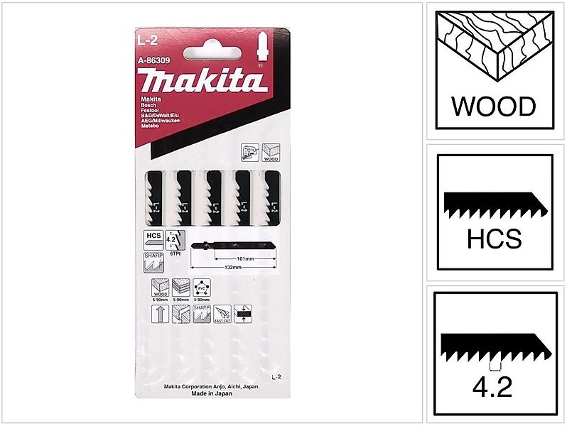 Makita Stichsägeblatt L-2 Stichsägeblätter für Holz - 5 Stück für Stichsäge günstig online kaufen