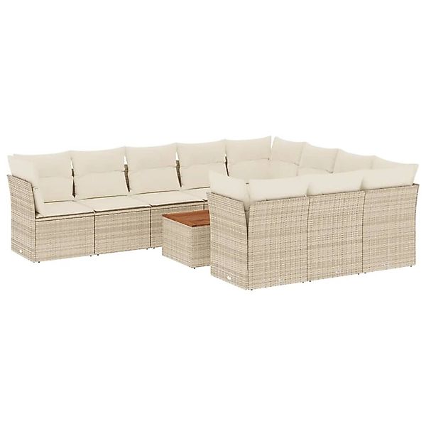 vidaXL 11-Tlg Garten-Sofagarnitur mit Kissen Beige Poly Rattan 3256170 günstig online kaufen