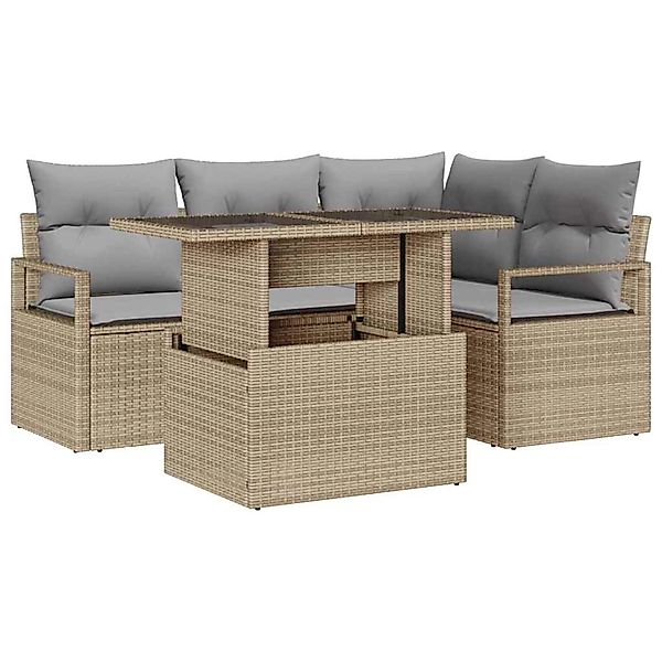vidaXL Garten-Sofa-Set mit Speicher 5-Tlg Beige Poly Rattan 3357553 günstig online kaufen