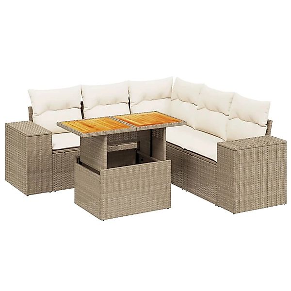vidaXL 6-Tlg Garten-Sofagarnitur mit Kissen Beige Poly Rattan 3272633 günstig online kaufen