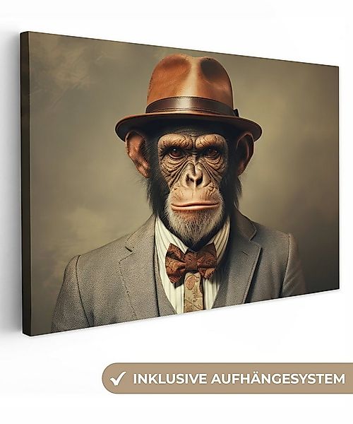 OneMillionCanvasses® Leinwandbild Vintage - Affe - Mütze - Anzug - Grau - T günstig online kaufen