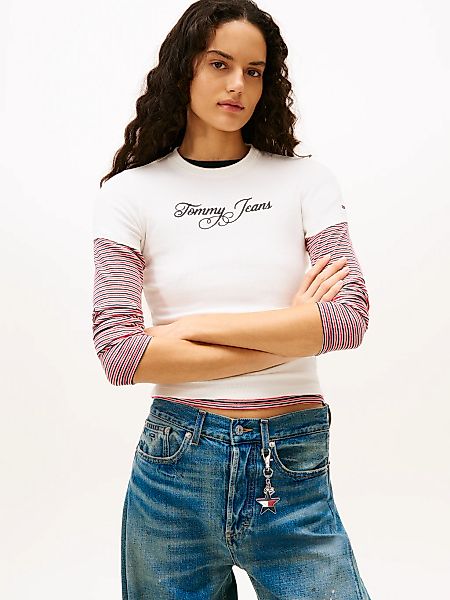 Tommy Jeans Kurzarmshirt "TJW SLIM ESS LOGO 1 RIB TEE EXT" in gerippter Str günstig online kaufen