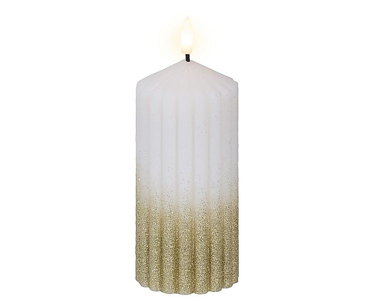 Lumineo LED-Kerze, LED Kerze mit Timerfunktion 7x15cm Wachs gerillt Weiß / günstig online kaufen