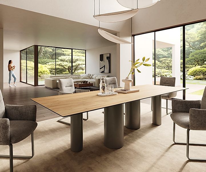Esstisch Edge 300x100 Keramik Laminam® Sabbia Eichefarbig Pilier Metall Eff günstig online kaufen