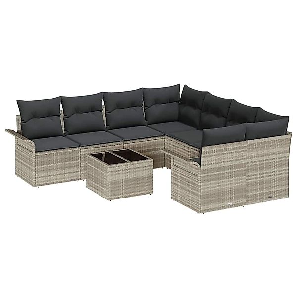 vidaXL Garten-Sofa-Set 9-Tlg Hellgrau Poly Rattan 3345302 günstig online kaufen