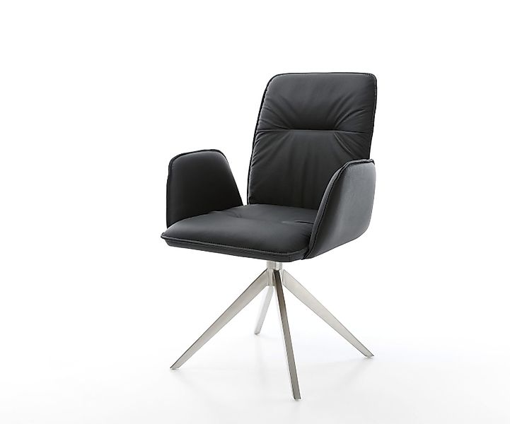 Drehstuhl Vinja-Flex Echt-Leder Schwarz Kreuzgestell breit Edelstahl 360° d günstig online kaufen