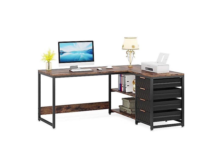 Tribesigns Eckschreibtisch Schreibtisch mit Regalen, L-förmiger Computertis günstig online kaufen