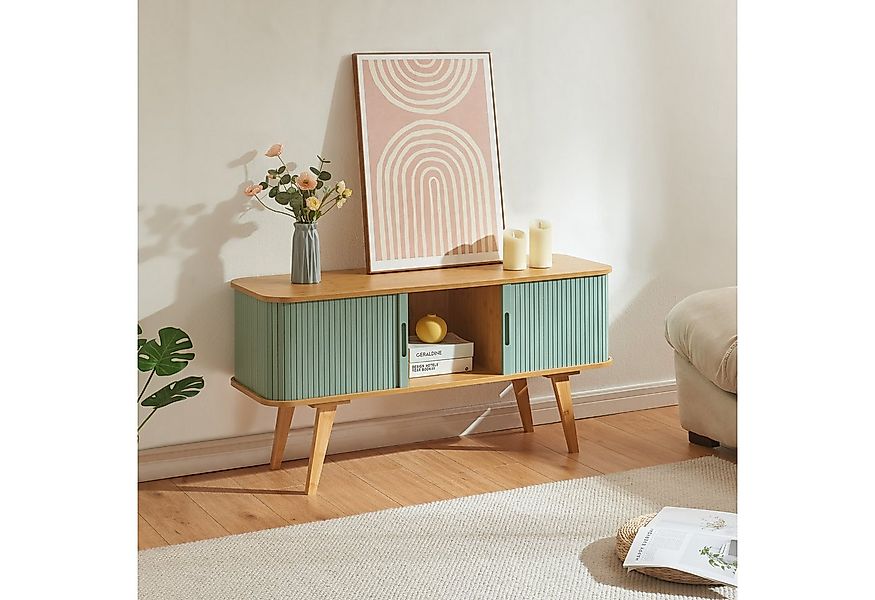 en.casa TV-Schrank »Tysvær« mit 2 Schiebetüren 120 x 40 x 58 cm Bambus/Blau günstig online kaufen