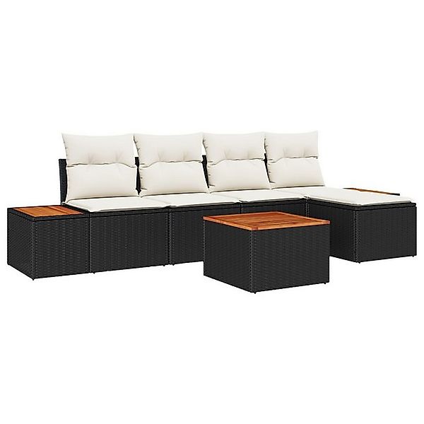 vidaXL Loungesofa 6-teiliges Garten-Sofa-Set mit Kissen Schwarz Poly-Rattan günstig online kaufen
