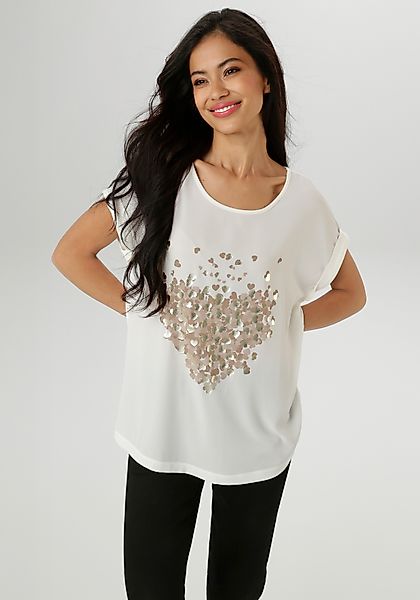 Aniston SELECTED Shirtbluse, mit glänzenden, goldfarbenen Herzen bedruckt - günstig online kaufen