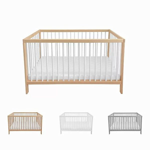 Lantigo Babybett Babybett 120x60 cm Naturbelassen & Weiß inklusive Matratze günstig online kaufen