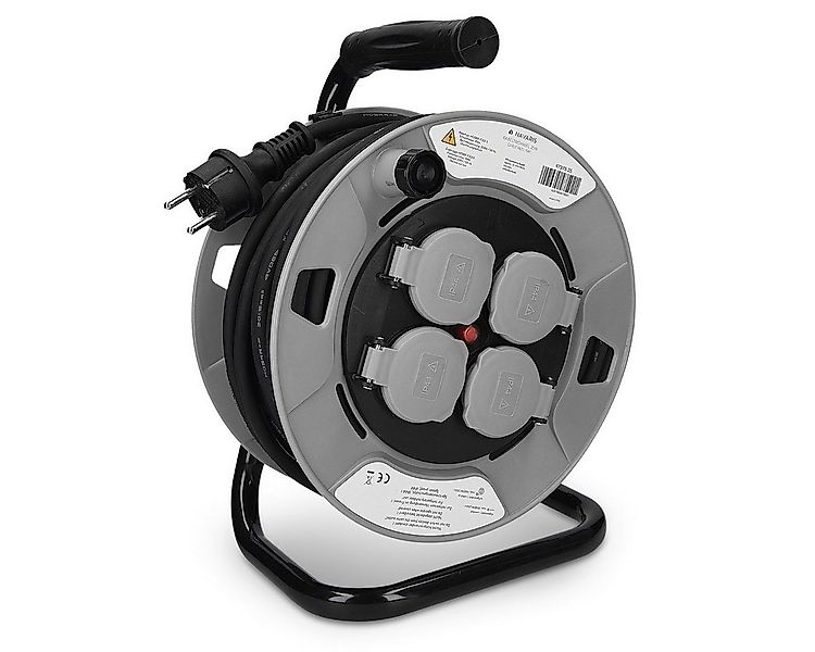 Navaris Kabel Trommel 15m mit 4 Steckdosen - IP44 - H05RR-F 3G1,5 Kabeltrom günstig online kaufen