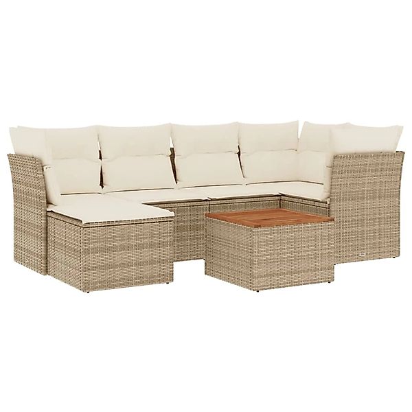 vidaXL 7-Tlg Garten-Sofagarnitur mit Kissen Beige Poly Rattan 3223748 günstig online kaufen