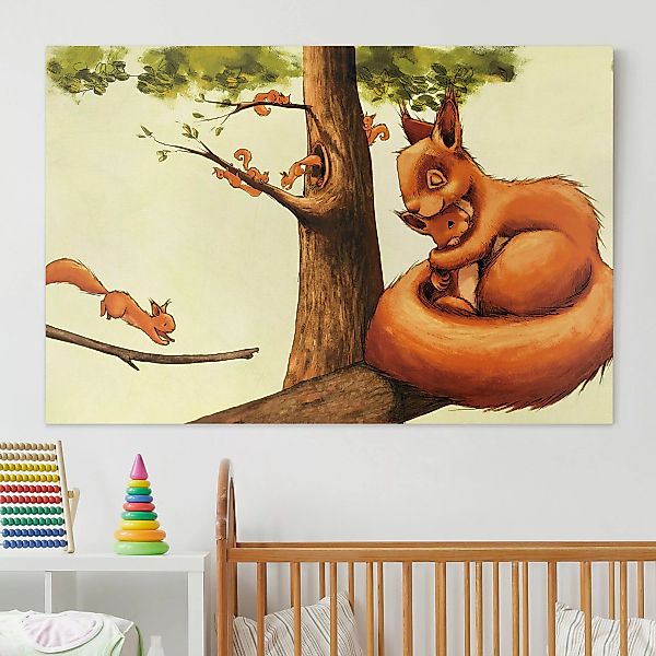 Leinwandbild Kinderzimmer - Querformat Jacoby und Stuart - Einhörnchen Mama günstig online kaufen
