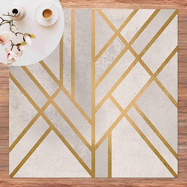 Kork-Teppich Art Deco Geometrie Weiß Gold günstig online kaufen