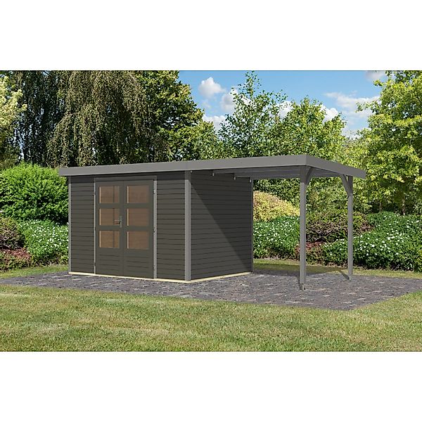 Karibu Gartenhaus Ernesto 4 B m. Anbaudach Terragrau/Grau 209 x 298 x 213 c günstig online kaufen