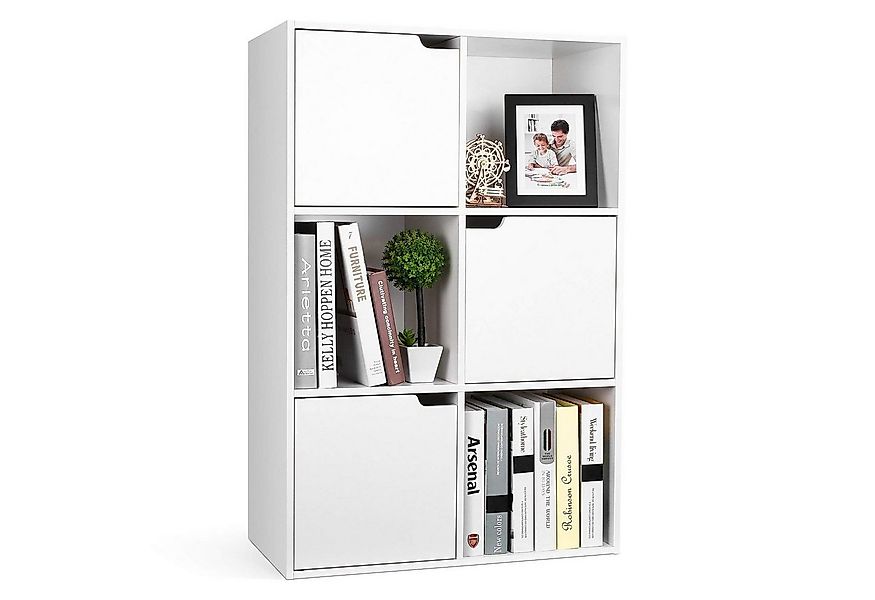 Homfa Bücherregal mit 3 Türen, Standregal, Regal Weiß aus Holz 60x29x90 cm günstig online kaufen