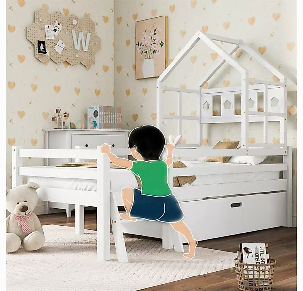 XDeer Jugendbett Hausbett Kinderbett mit Leiter und Schubladen, inkl. Latte günstig online kaufen