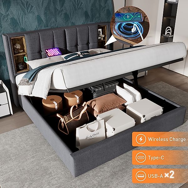 STILVORA Polsterbett 160x200 Bettgestell mit Stauraum,Jugendbett günstig online kaufen
