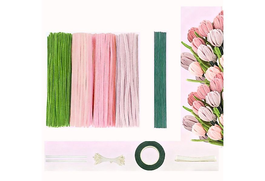 Kunstpflanze 400Stück Pfeifenreiniger Blumen,DIY Cleaner Dekoration mit Blu günstig online kaufen