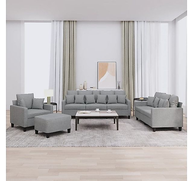vidaXL Sofa, 4-tlg. Sofagarnitur mit Kissen Hellgrau Stoff günstig online kaufen