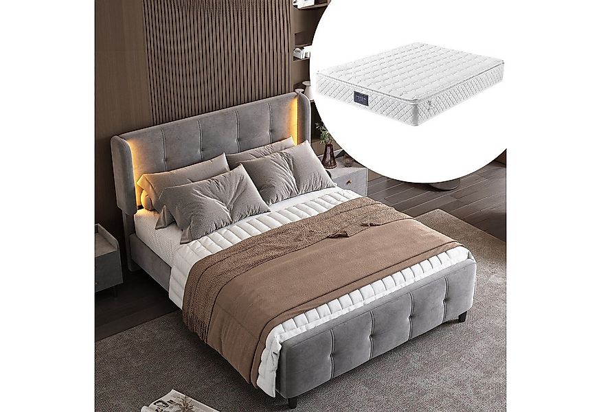 HAUSS SPOLE Polsterbett 140x200cm mit LED-Leisten, höhenverstellbares Kopft günstig online kaufen