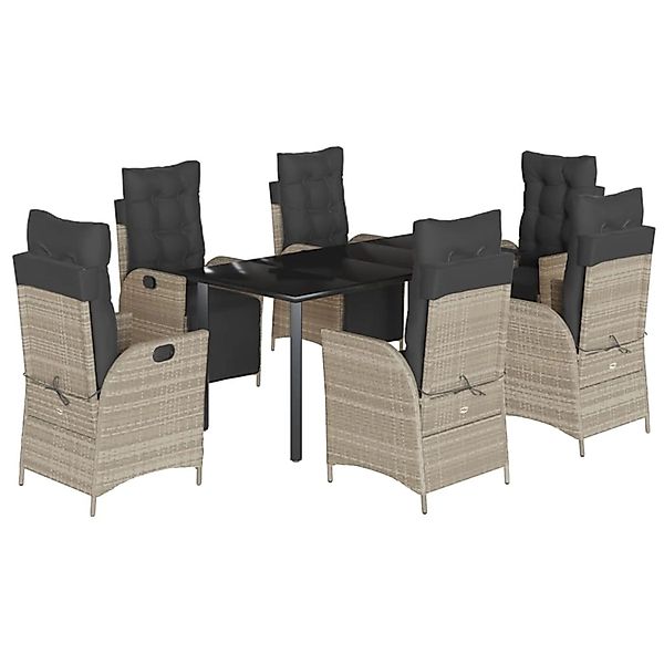 vidaXL 7-Tlg Garten-Essgruppe mit Kissen Hellgrau Poly Rattan 3213473 günstig online kaufen