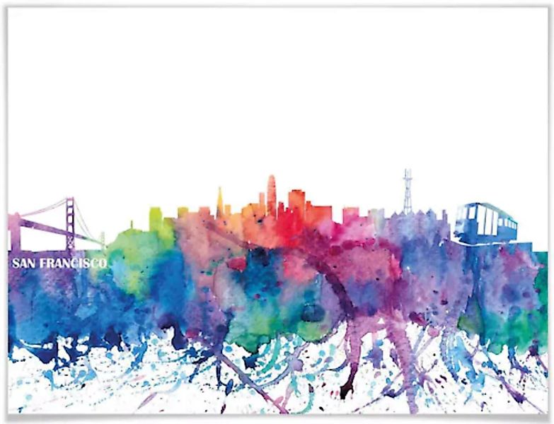 Wall-Art Poster "San Francisco Aquarell Skyline", Stadt, (1 St.), Poster oh günstig online kaufen