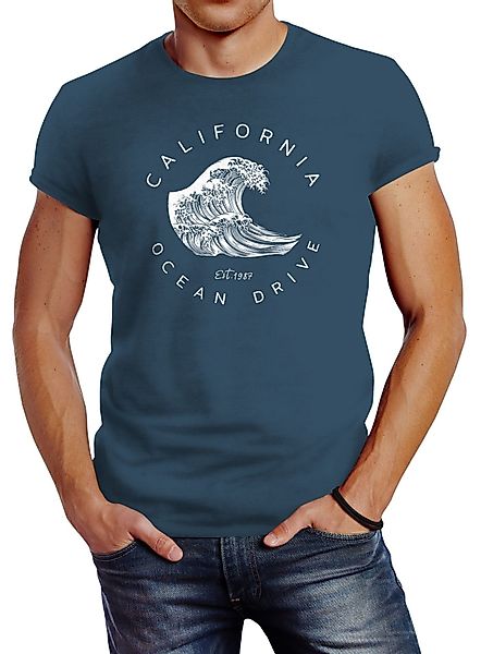 Neverless Print-Shirt Herren T-Shirt Welle Wave günstig online kaufen