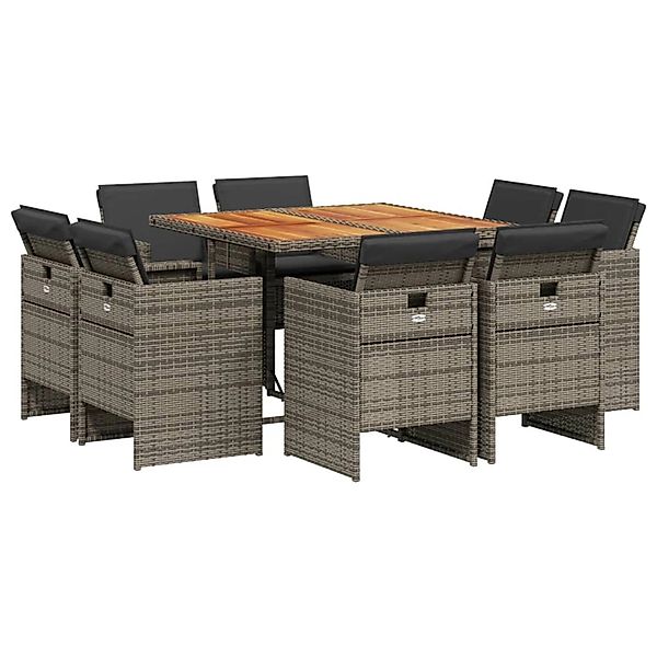 vidaXL 9-Tlg Garten-Essgruppe mit Kissen Grau Poly Rattan 3210662 günstig online kaufen