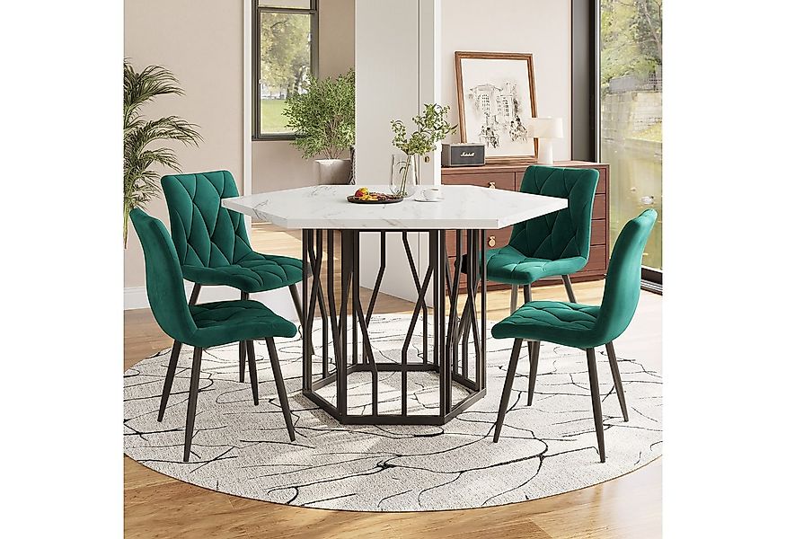 Flieks Essgruppe sechseckiger Esstisch mit 4 Stühlen Set, (Set, 5-tlg., 1 T günstig online kaufen