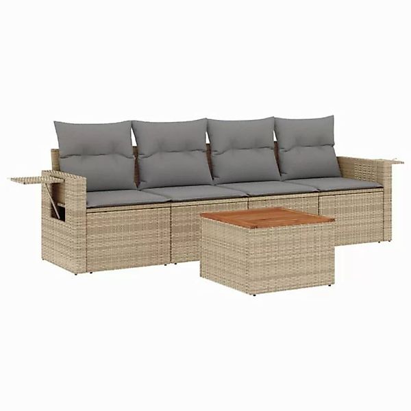 vidaXL Sofaelement 5-tlg. Garten-Sofagarnitur mit Kissen Beige Poly Rattan günstig online kaufen