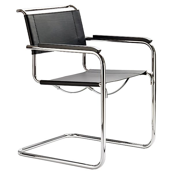 THONET Stahlrohr-Freischwinger S 34 mit Armlehnen | Sitz u. Rücken Kernlede günstig online kaufen