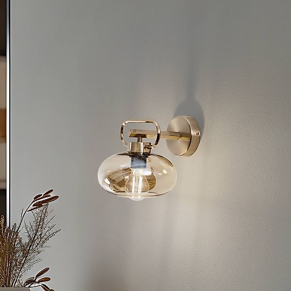 Wandleuchte Rolan, messingfarben, Ø 19 cm, Höhe 21 cm, Glas günstig online kaufen