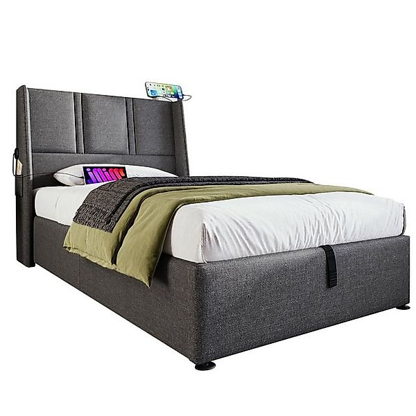 Yorbay Polsterbett 90x200cm mit Lattenrost aus Holz, USB/Typ-C Ladeanschlüs günstig online kaufen