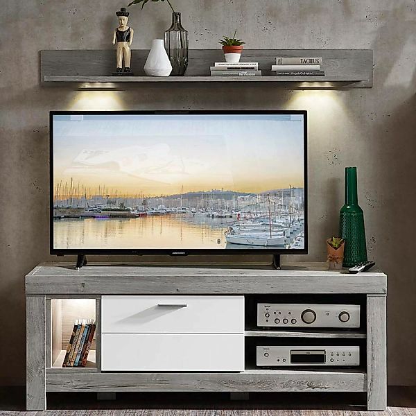 TV-Lowboard und Wandboard inkl. LED GRONAU-55 in weiß matt und Haveleiche N günstig online kaufen