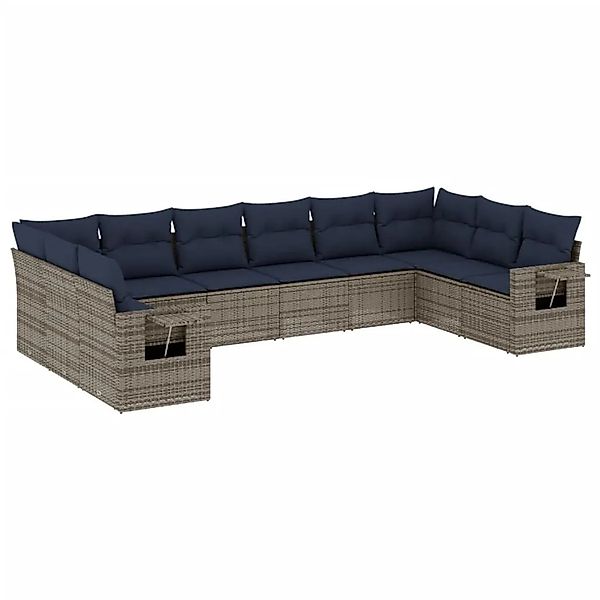 vidaXL 10-Tlg Gartensofa-Set mit Kissen Grau Polyrattan 3220670 günstig online kaufen
