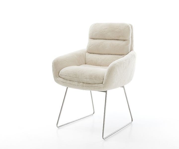 Esszimmerstuhl Abelia-Flex mit Armlehnen Plüsch Creme-Weiß Kufengestell Ede günstig online kaufen