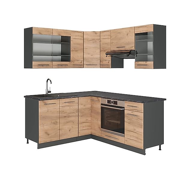 Vicco Fame-Line Eckküche Goldkraft Eiche/Anthrazit 160 x 60 cm ohne Arbeits günstig online kaufen