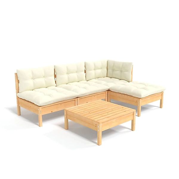 vidaXL Gartenlounge-Set 5-tlg. Garten-Lounge-Set mit Creme günstig online kaufen