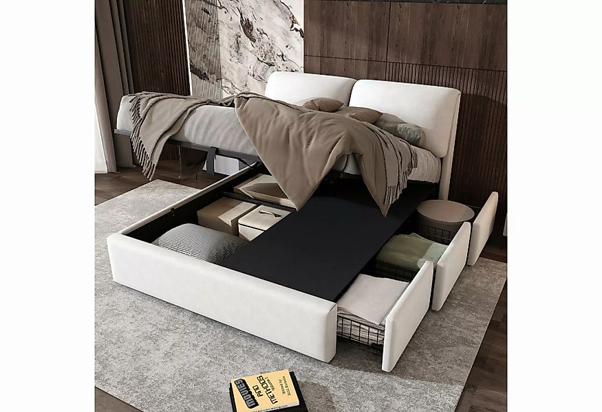 MODFU Polsterbett Hydraulisches Bett (140*200cm), mit 3 Schubladen,Bettkast günstig online kaufen