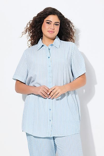 Ulla Popken Hemdbluse Seersucker-Bluse Streifen Hemdkragen günstig online kaufen