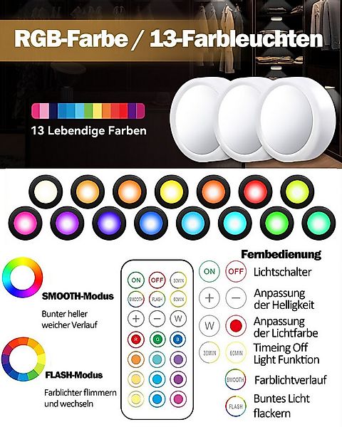 OYLCDI Unterschrankleuchte 3/6/9/12 Stück Batteriebetrieben LED RGB Spots m günstig online kaufen