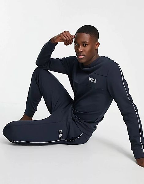 BOSS – Bodywear – Sweatshirt in Marineblau mit Rundhalsausschnitt und Kontr günstig online kaufen