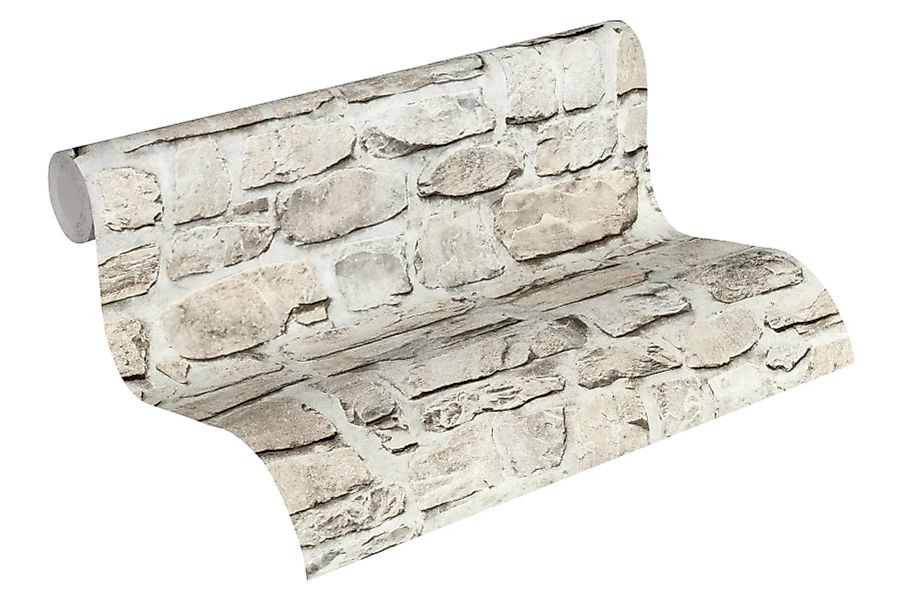 Bricoflor Hellgraue Vliestapete in Steinoptik 3D Mauertapete in Naturstein günstig online kaufen