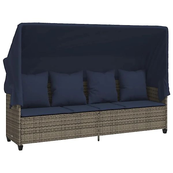 vidaXL Sonnenliege mit Dach und Kissen Grau Poly Rattan 368360 günstig online kaufen