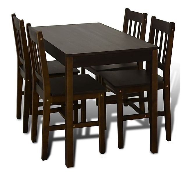 vidaXL Essgruppe, Esstisch Holztisch mit 4 Holzstühlen Esszimmerset braun günstig online kaufen